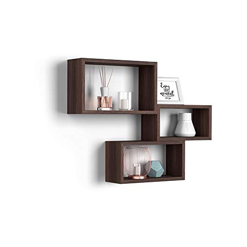 Mobili Fiver, Set de 3 esatantes de Pared rectangulares, Modelo Giuditta, Color Roble Oscuro - Wenguè, Aglomerado y Melamina, Made in Italy