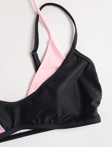 Image of ZAFUL Women's Polka Dot Bikini Set Double Layer Halter Swimsuit Colorblock Side Tie 2 Piece Bathing Suit