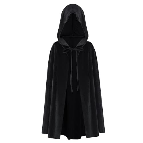 Bskifnn Hooded Cloak Vampire Costume Witch Costume for Man and Women Witch Cloak for Halloween, Cosplay, Role Play 27.5Inch (Black, 27.5Inch)