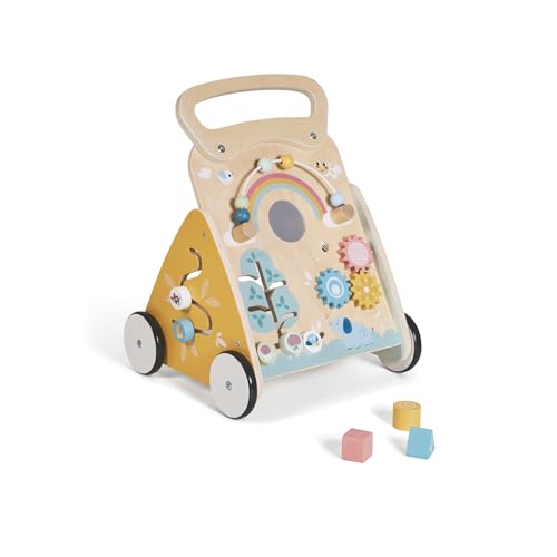 MS Montessori MIMO - Trotteur en bois pour bébé | Chariot de marche avec jouets et activités pour les premiers pas | Déambulateur bébé +12 mois
