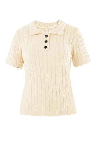 Image of Imily Bela Womens Polo V Neck Pullovers Lightweight Short Sleeve Cable Knit Sweater Business Casual Summer Tops 2025