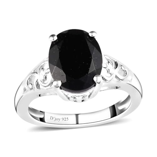Black Tourmaline Ring 925 Sterling Silver Split Shank Statement Jewelry Engagement Women Size 7 Ct 2.3 Birthday Christmas Gifts for Women