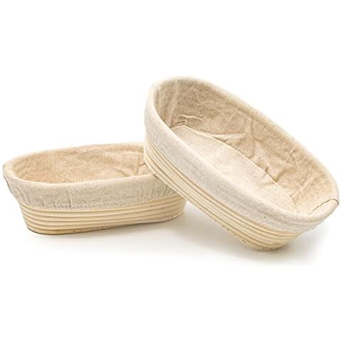 Set of 2 Oval Rattan Bread Proofing Baskets with Fabric Liners Cover