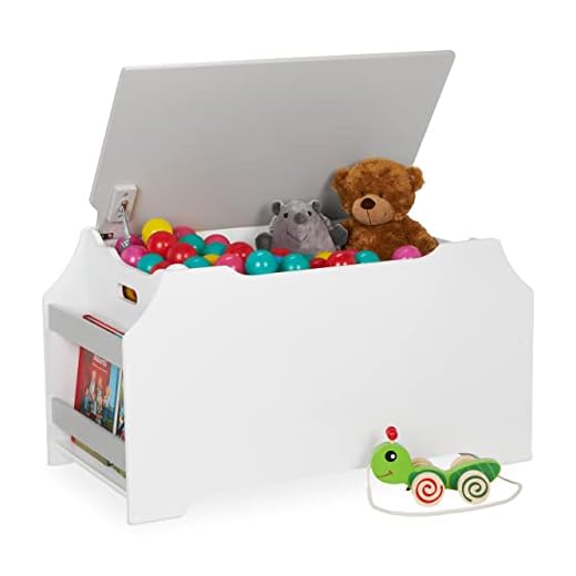 Relaxdays Baúl Juguetes, con Tapa, 2 Baldas Libros, Habitación Infantil, Muñecos, 48x84x42,5 cm, MDF, Blanco y Gris, Madera de ingeniería