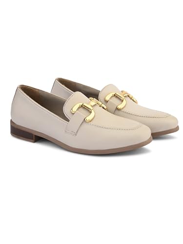 Image of San Frissco Women's Loafers | Solid Round Toe Slip-On Shoes for Women PU Moccasins with Horsebit & Buckle | Comfortable $ Lightweight for Casual, Office & Daily Use