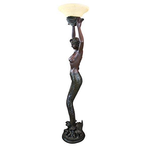 Design Toscano The Goddess' Offering Mermaid Sculptural Floor Torchière Lamp, 73 Inch, Bronze Verdigris Finish #TOP1
