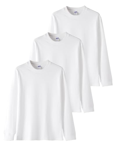 [SHOREKEEPER] 7.7オンス 長袖tシャツ メンズ 綿100% 肉厚生地 リブ袖口 1枚組 3枚組 ロングtシャツ 丸首 ゆったり ティーシャツ 無地 秋服 冬服 春服 (JP, アルファベット, 2XL, 純白3色(ホワイト × ホワイト × ホワイト))の商品画像（Amazon）