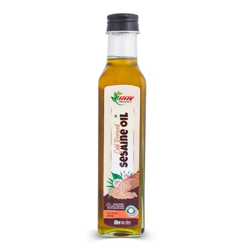 Image of Rav Organics Certified Organic Cold Pressed Sesame Oil- 250ml | Wood Pressed Gingelly Til Oil for Cooking | Til Ka Tel | White Sesame Nallennai | Omega 6 & 9 | Massage Oil for Hair - Body - Skin & Baby Care