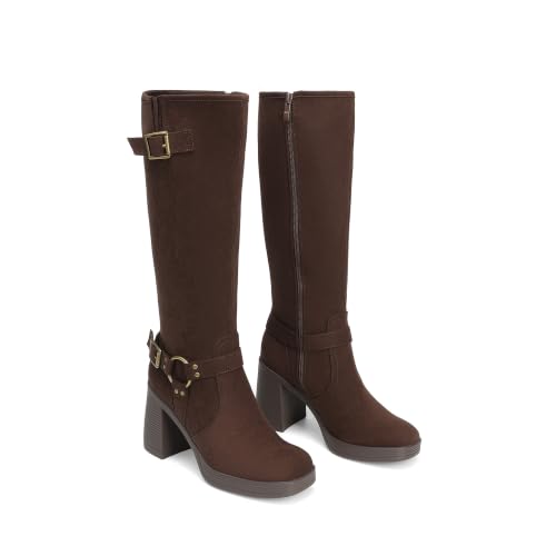 DREAM PAIRS Women's Platform Chunky Knee High Boots,Brown-Suede,8.5 - image 5
