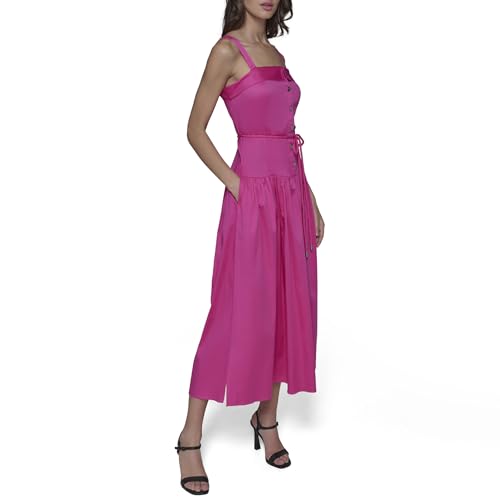 Image of Karl Lagerfeld Women's Sleeveless Square Neck Drope Waist Maxi Dress with Rope Belt