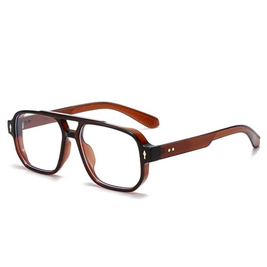 PORADAY Blue Light Blocking Glasses for Women Men 70s Retro Square Aviator Eyeglasses Rectangle Computer Eyewear(Clear Brown)