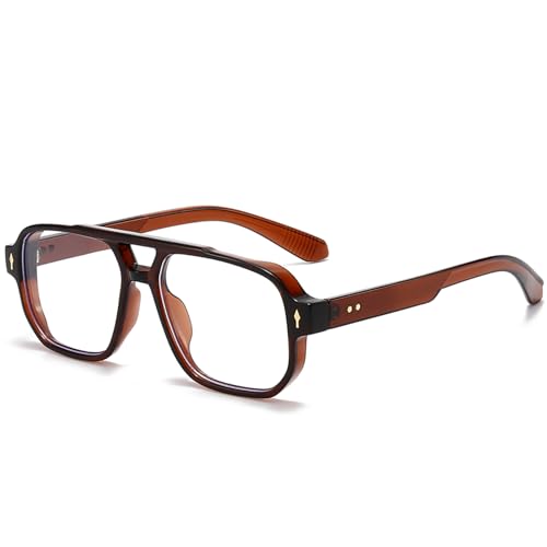 PORADAY Blue Light Blocking Glasses for Women Men 70s Retro Square Aviator Eyeglasses Rectangle Computer Eyewear