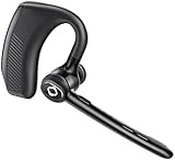 Wireless Headset Bluetooth Earpiece with Dual Noise Canceling Microphone Hands Free Headphones Single Ear Earphone Over Ear Earbud for iPhone Samsung Android Cellphones TV PC Trucker Game Work Driving