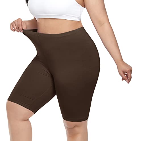 Women's Plus Size Short Leggings Ultra Soft Modal Cotton Shorts Under Dresses Mid Thigh Leggings Pants Dark Brown