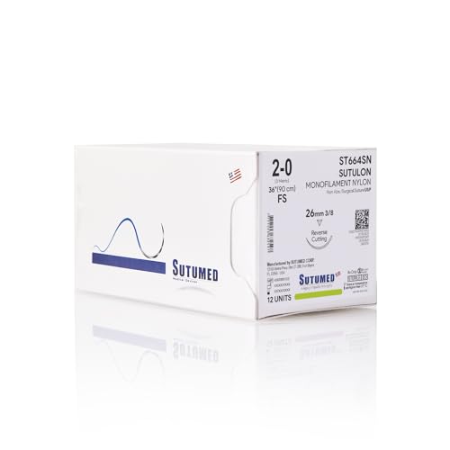 Sutumed SUTULON Non-Absorbable Nylon Surgical Suture USP Size 2-0, 3/8 26mm Reverse Cutting Needle, 30 Inches (76 cm), 12 Count
