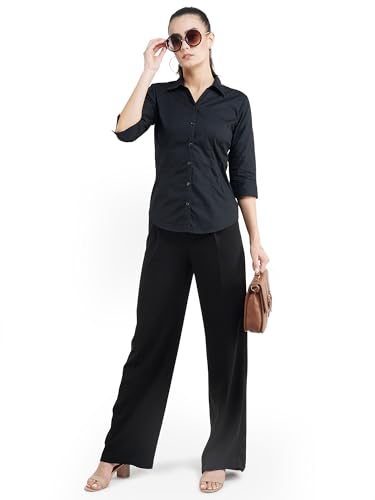 Image of Skyla Women's Cotton Rich Formal Shirt | 3 /4 Sleeve Office Wear | Regular Fit Business Casual Workwear