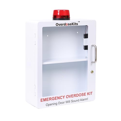 Image of Large Naloxone Overdose Emergency Kit Cabinet - Holds 6-8 Naloxone Boxes or a First Aid /Bleeding Control Kit - Wall-Mounted Cabinet - Alarm & Locking System (Naloxone Not Included) (White)