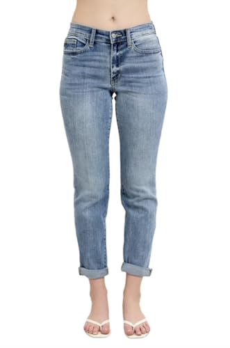 Judy Blue Mid Rise Bleach Wash Boyfriend Jeans- Ivory Gem