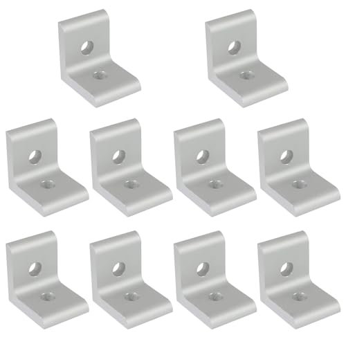 Evecad Lot de 10 équerres d'angle intérieures en aluminium série 15 à 2 trous, supports d'extrusion en aluminium, connecteur de support en L pour extrusion d'aluminium extrudé 80/20