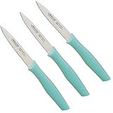 Arcos, Set 3 Cuchillos Mondadores, Cuchillos, cuchillo de pelar, cuchillos pelar patatas, Acero Inoxidable Nitrum, Hoja de 100 mm, Color menta, 704700