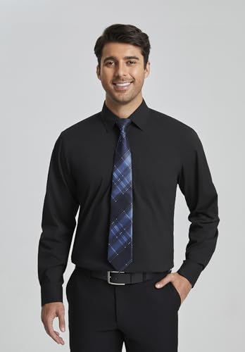 Image of HISDERN Mens Dress Shirt with Tie Pocket Square Set Classic Button Down Shirt Matching Tie Long Sleeve Shirts