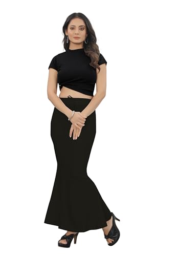 Image of Women's Polyester Blend Shapewear Patticoat Fishcut Flare Pattern Stretchable Drawstring Waist Maxi Length and Slim Fit Body Shaper Peticoat for Saree Daily Use Peticoat