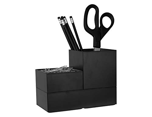 Bostitch Office Konnect Desk Organizer Accessory Tray & Storage Cup Bundle, Stacks for Desktop Storage,Makeup Organization, Black