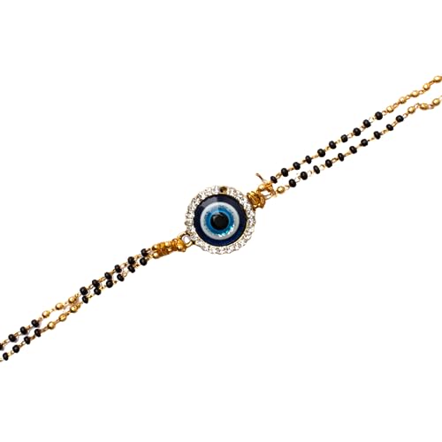 Image of SAUDEEP INDIA Evil Eye Stone-Rudraksh Rakhi /Bracelet Set for Bhaiya-Bhabhi Couple Evil Eye Bracelet Set RakshaBandhan Gift