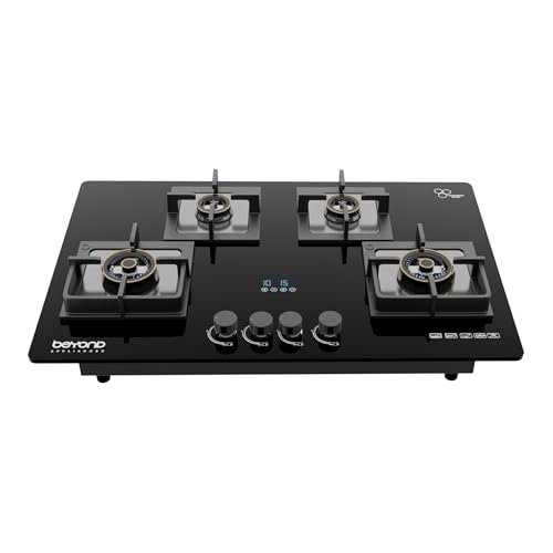 Beyond Appliances Dorado 4 Burner Smart Glass Hobtop Gas Stove | Auto Ignition | Digital Timer | Flame Failure Device...