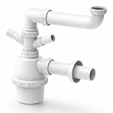 Schläfer 4395321 | Sifone Universale a Fiasco salvaspazio per Lavelli a 1 vasca 1"1/2 con 2 Attacchi Lavastoviglie - Uscita Diam 40mm, Scarico Lavandino ad un Bacino con Rosone, Bianco