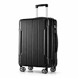 Luxebough 71,1 cm kariertes großes Gepäck, Hartschalenkoffer mit Spinnrollen, leichtes erweiterbares ABS-Gepäck mit TSA-Schloss, Eckenschutz, ergonomischer Griff, Schwarz, 28 Inches, Modern