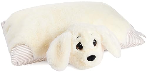BRUBAKER Kuscheltier-Kissen Hund - 2 in 1 Plüschtier und Kuschelkissen - 40 x 30 cm Kuschelhund - aufklappbares Kinder Plüschkissen mit Klettverschluss - Tierkissen Hundekissen Stofftier - Weiß
