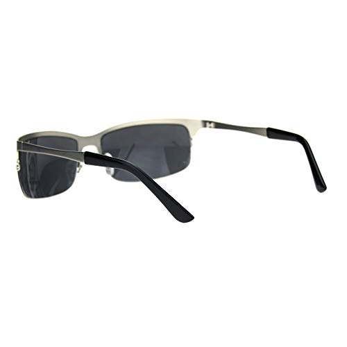 Mens Narrow Rectangular Sport Half Metal Rim Agent Sunglasses4