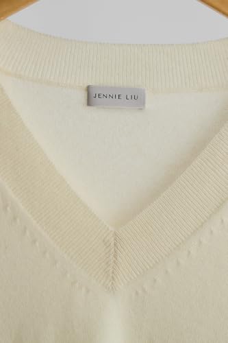 Image of JENNIE LIU Women's 100% Pure Cashmere Long Sleeve Ava V Neck Pullover Sweater