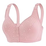 NSICBMNO Damen-BHs ohne Bügel, Frontverschluss – weicher, kabelloser Push-Up-BH für große Brüste, bügelloser Büstenhalter, Minimizer-Spitzenbralette, volle Abdeckung, Rosa, L
