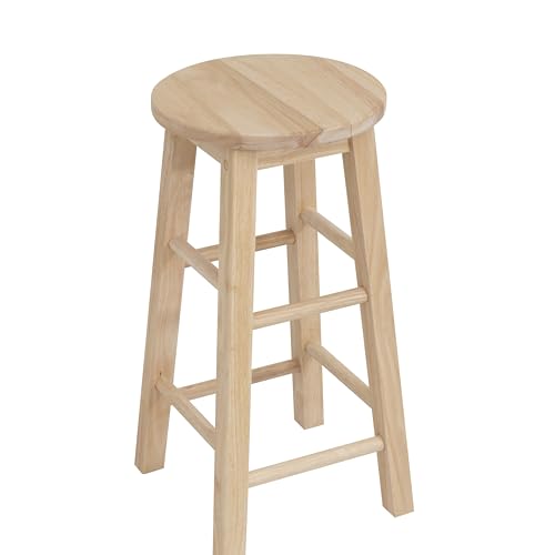 Image of Linon Zeke Unfinished Solid Wood Backless Round Counter Stool with 24 Inch Seat Height
