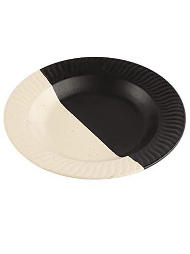 Image of Miah Decor Ceramic Handcrafted Pasta /Salad Plate(9.5 inch Dia) -Pack of 1|The Raat-Din Stoneware Collection| Microwave & Dishwasher Safe