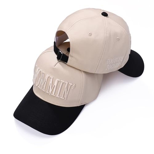 Image of Vintage Two-Tone Trucker Hat Adjustable Baseball Cap with Mommin Embroidery Ponytail Fit Unisex Outdoor Casual Headwear