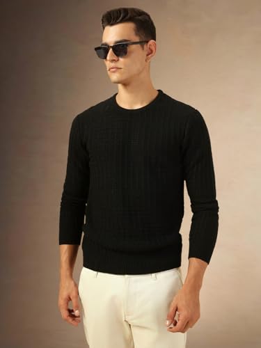 Image of Dennis Lingo Men Solid Acrylic Regular Fit Full Sleeves Pullover Sweater