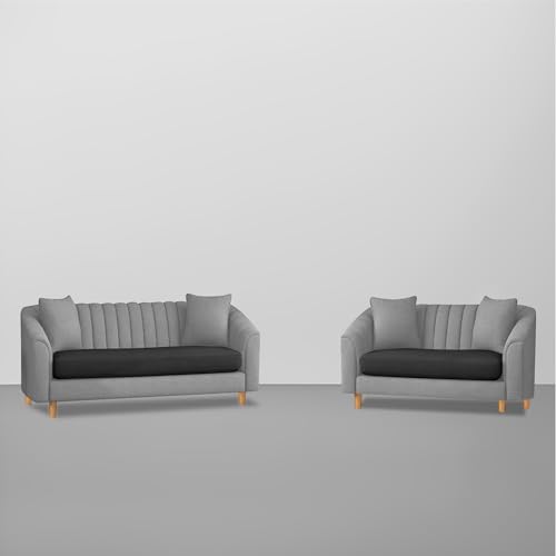 Image of Doraldo 3 + 2 Seater Sofa Set for Living Room (Black Grey) Premium Fabric Sofa