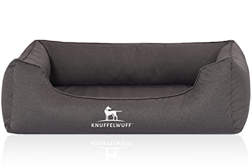 Knuffelwuff Orthopädisches Wasserabweisendes Hundebett Leon aus Velours mit Handwebcharakter M-L 85 x 63cm Anthrazit - abnehmbarer Bezug - waschbar - für große, mittelgroße und kleine Hunde