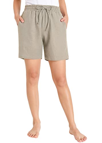 Weintee Women's Pull On Linen Shorts with Pockets XL Dark Khaki