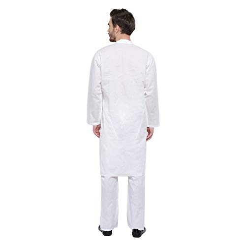 Image of Kurta Pajama with Mirror Work, Knee Length Mandarin Collar for Festive Party Ethnic Wear (IN, Alpha, S, White)
