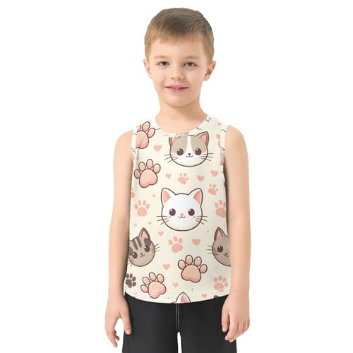 susiyo Cute Cats Paw Prints Boys Sleeveless Tank Top Girls Athletic T Shirt2
