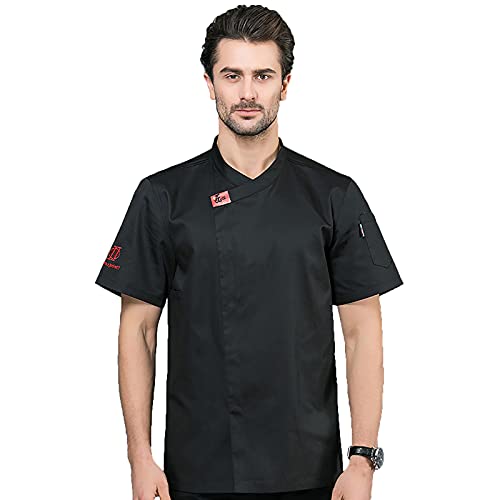 QQYXCA Unisex Breathable Chef Jacket Kitchen Short Sleeve Large Chef Coat Hotel Kitchen Apparel Cook Coat for Men and Women Mesh Short Sleeve Chef Coat,Black,XL