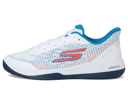 Skechers Men's Viper Court Pro Pickleball Sneaker, White/Turquoise, 7.5