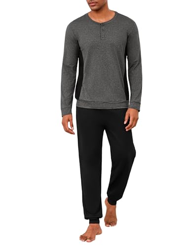 Marvmys Pijama Hombre Invierno Pijama de Largo Hombre Ropa de Dormir de Algodón Conjunto Manga Larga Cuello Redondo con Botones