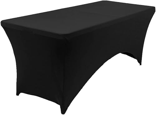 Miniatura 1 de mds - Paquete de 1 mantel rectangular de elastano ajustado de 8 pies, ajustado, lavable y resistente a las arrugas, elástico, para patios, bodas,
