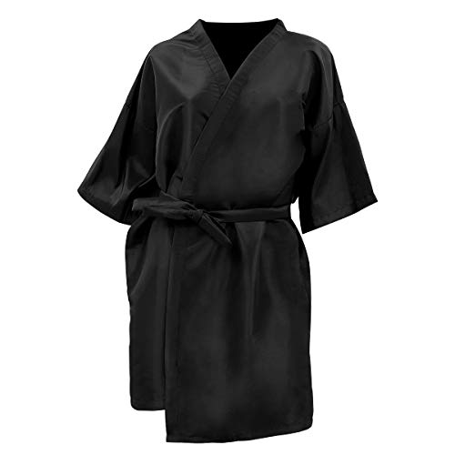 Beaupretty Robe Gown Salon Medium Sleeves Apparel Smock Hairdressing Cape for Shampoo Makeup Massage Spa (Black)