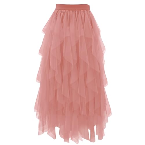 Girstunm Tüll Röcke für Damen Midi Länge Hoch taillierte A Linien Röcke Karneval Kostüm Blush Pink Medium